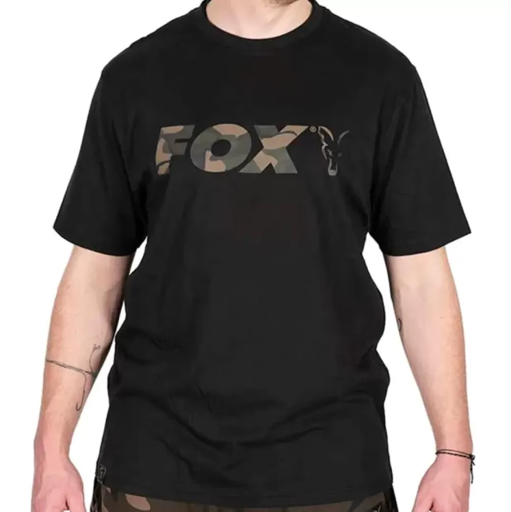 Fox Camo Logo Black T-Shirt- Clothing