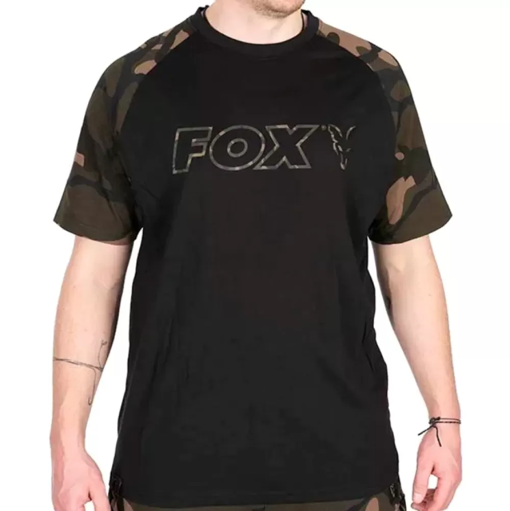 Fox Camo Logo Outline Black T-Shirt- Clothing