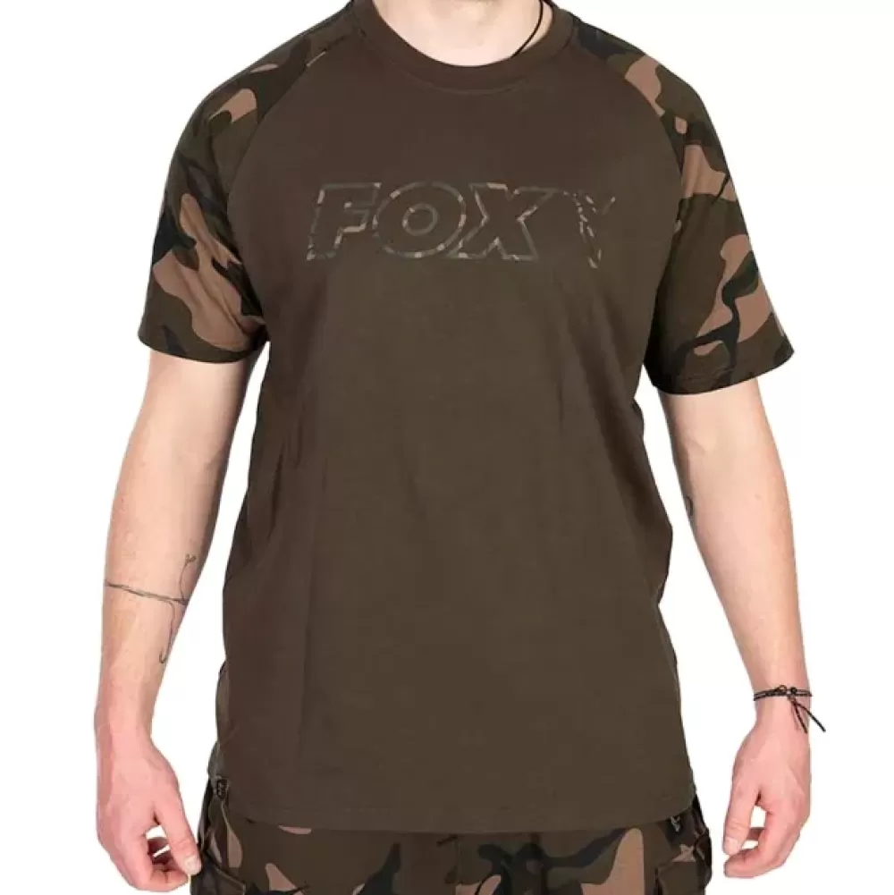 Fox Camo Logo Outline Khaki T-Shirt- Clothing