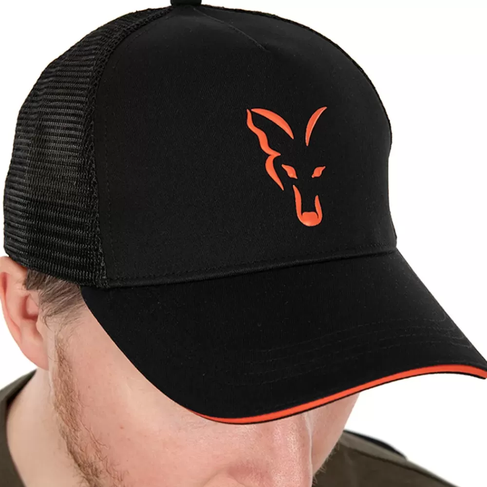 Fox Collection Black & Orange Trucker Fishing Cap- Clothing