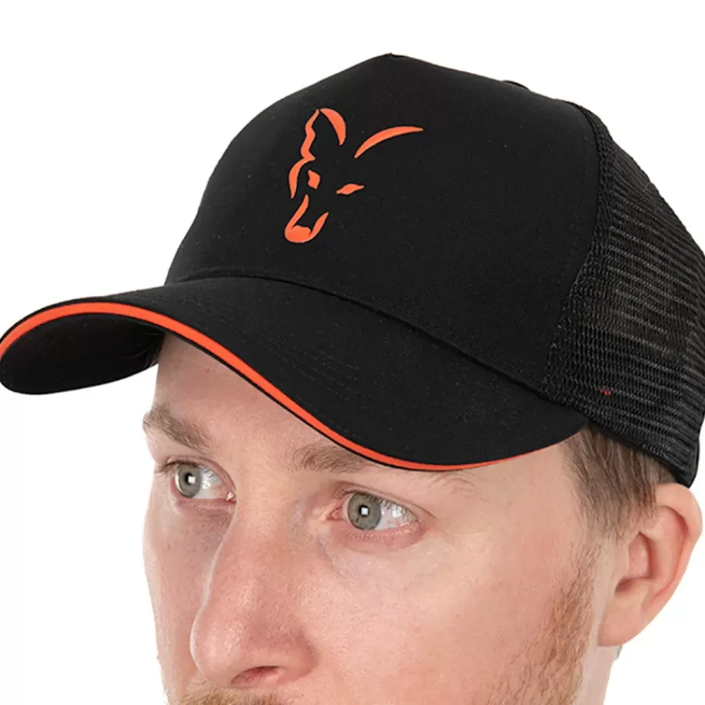 Fox Collection Black & Orange Trucker Fishing Cap- Clothing