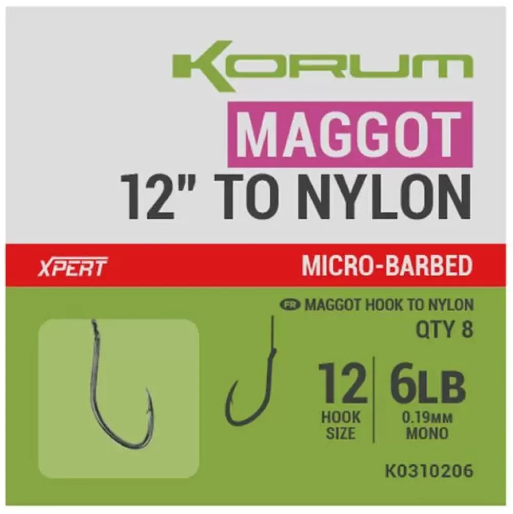 Korum Xpert Maggot Hooks To Nylon 12 Inch / 30cm
