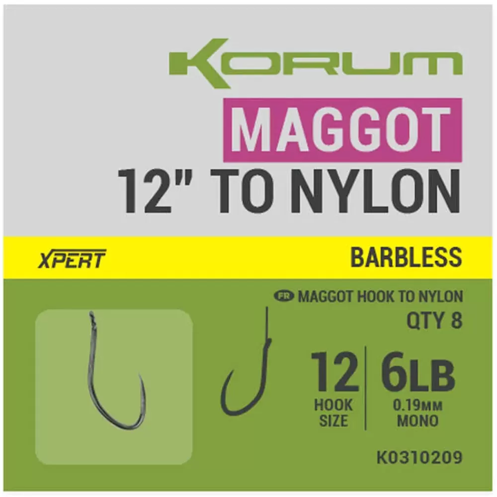 Korum Xpert Maggot Hooks To Nylon 12 Inch / 30cm