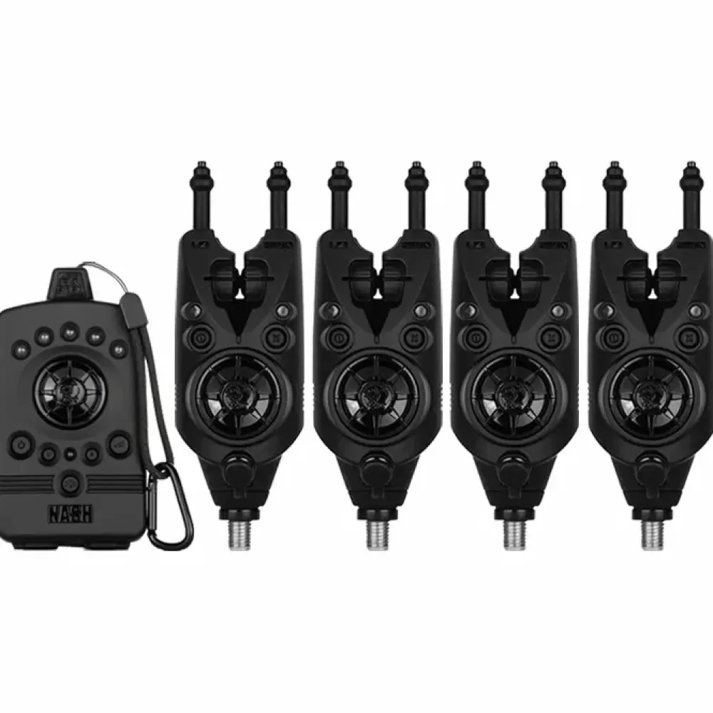 Nash Siren R4 4-Rod Fishing Bite Alarm Presentation Set- Bite Alarms