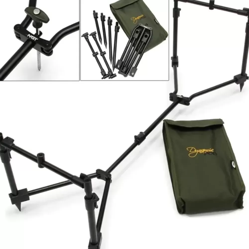 NGT Dynamic 3 Rod Compact Pod Fully Adjustable + Buzz Bars + Case- Rod Pods