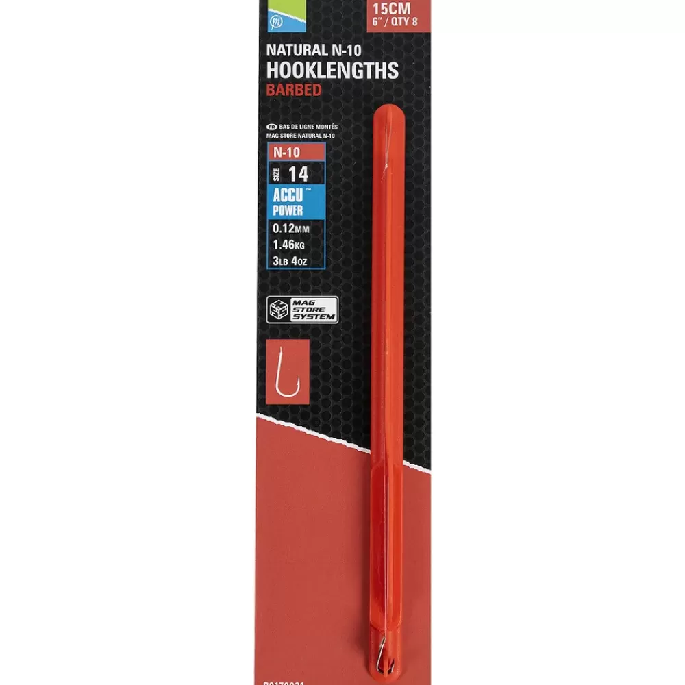 Preston Natural N-10 Hooklengths Barbed 15cm