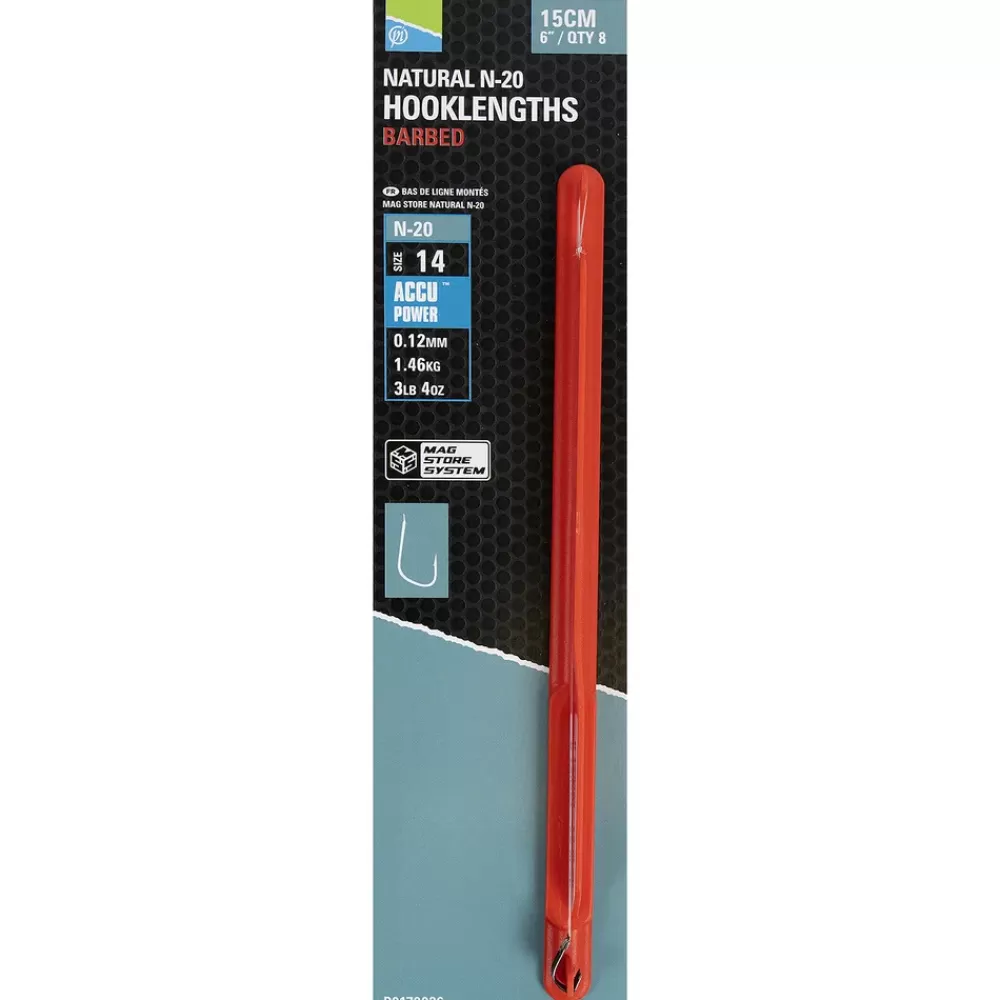 Preston Natural N-20 Hooklengths Barbed 15cm