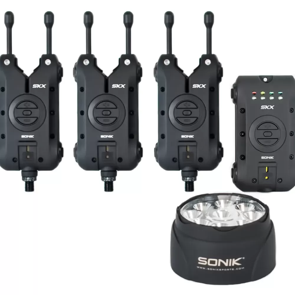 Sonik SKX Bite Alarm Set 3+1 & Bivvy Lamp- Bite Alarms