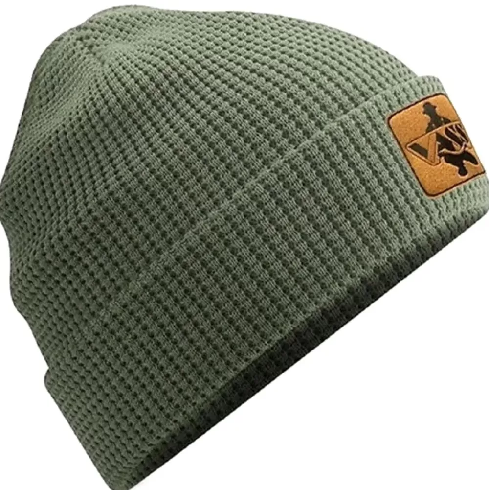 Vass Organic Cotton Honeycombe Beanie Khaki- Clothing
