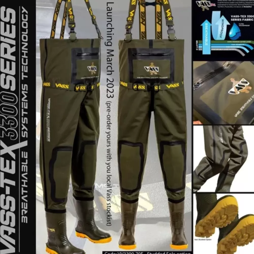 Vass -Tex 3300-70E Breathable Chest Waders Khaki- Waders & Boots